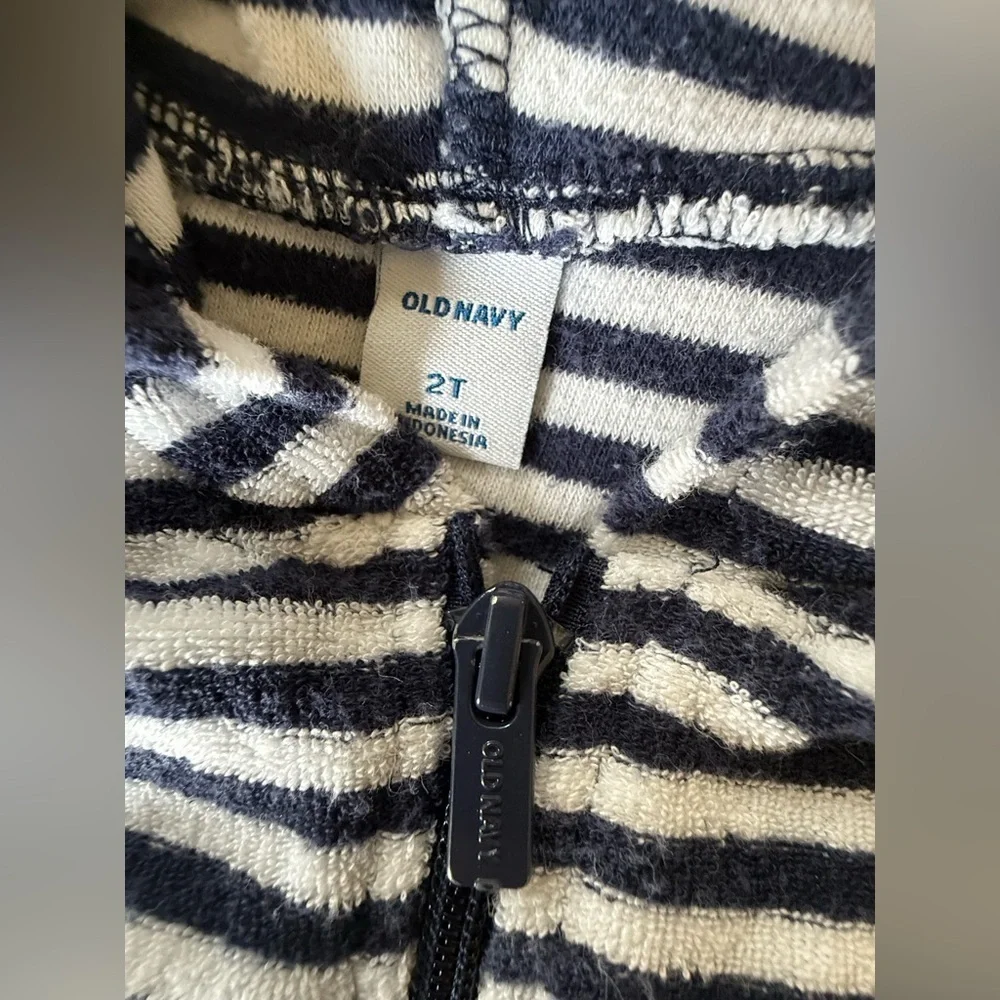 ⚓ Old Navy Navy & White Striped Hooded Terry Dress – Size 2T